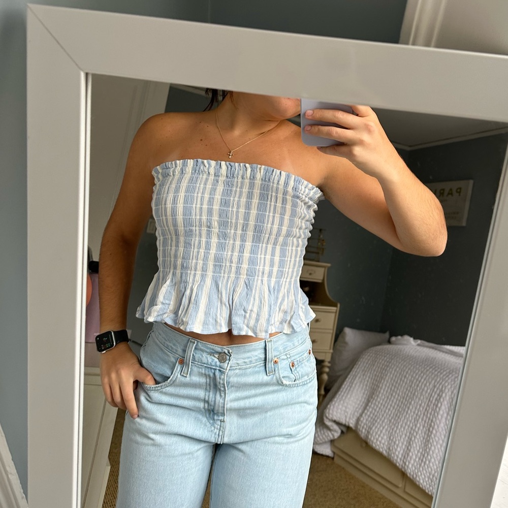 Blue and White Striped Tube Top Size Small